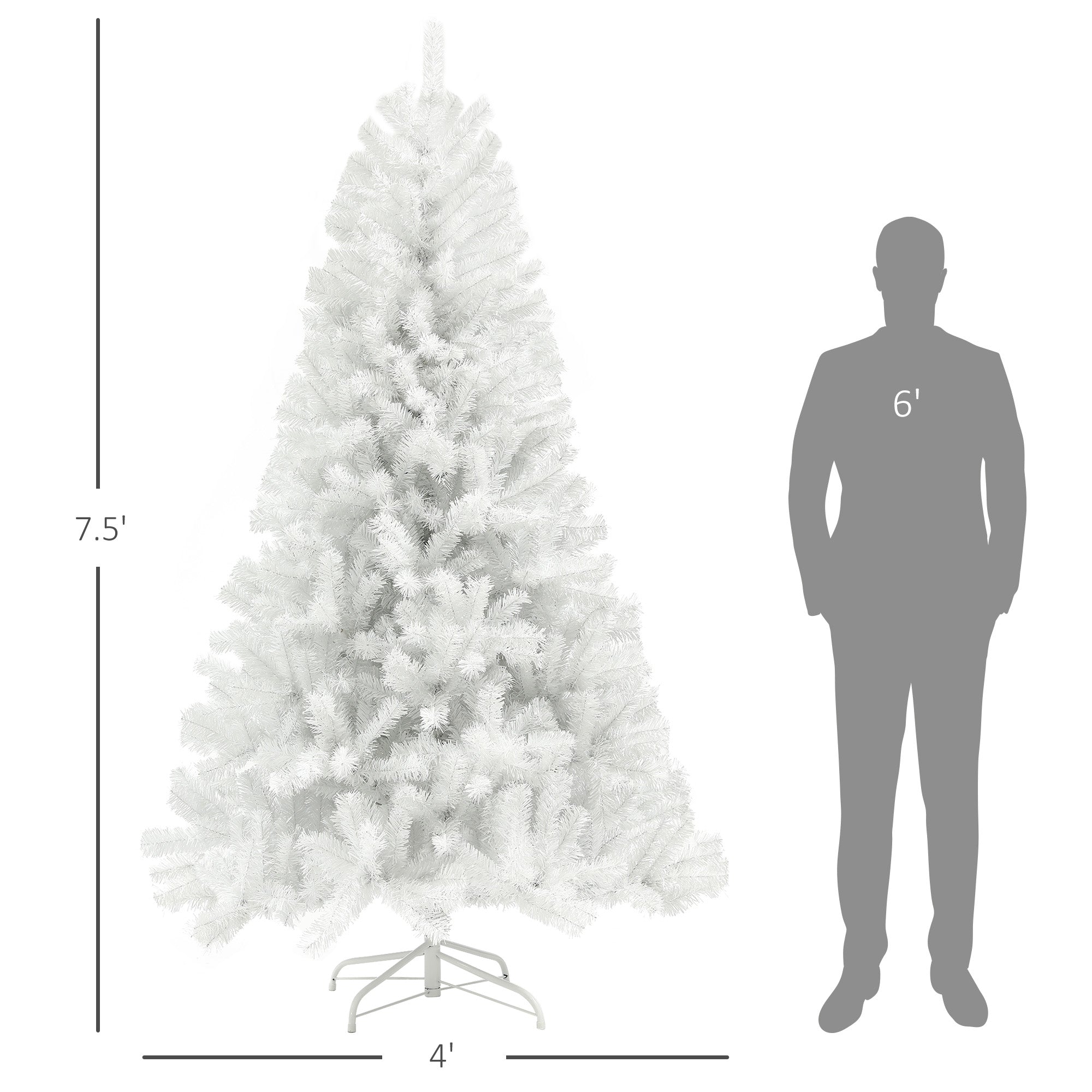 7.5ft Unlit Artificial White Christmas Tree, Holiday Decor with 1346 Branch Tips, Auto Open and Steel Base