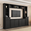 Minimalist Storage TV Stand for TVs Up to 75" with Adjustable Shelves, Entertainment Wall Unit Set for Living Room, 103" L x 15" W x 77" H, Black