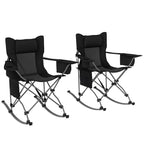 Folding Rocking Camping Chairs, Portable Chairs with Headrest, Cooler Bag, Cup Holder, Carry Bag, 2 Pack, Black