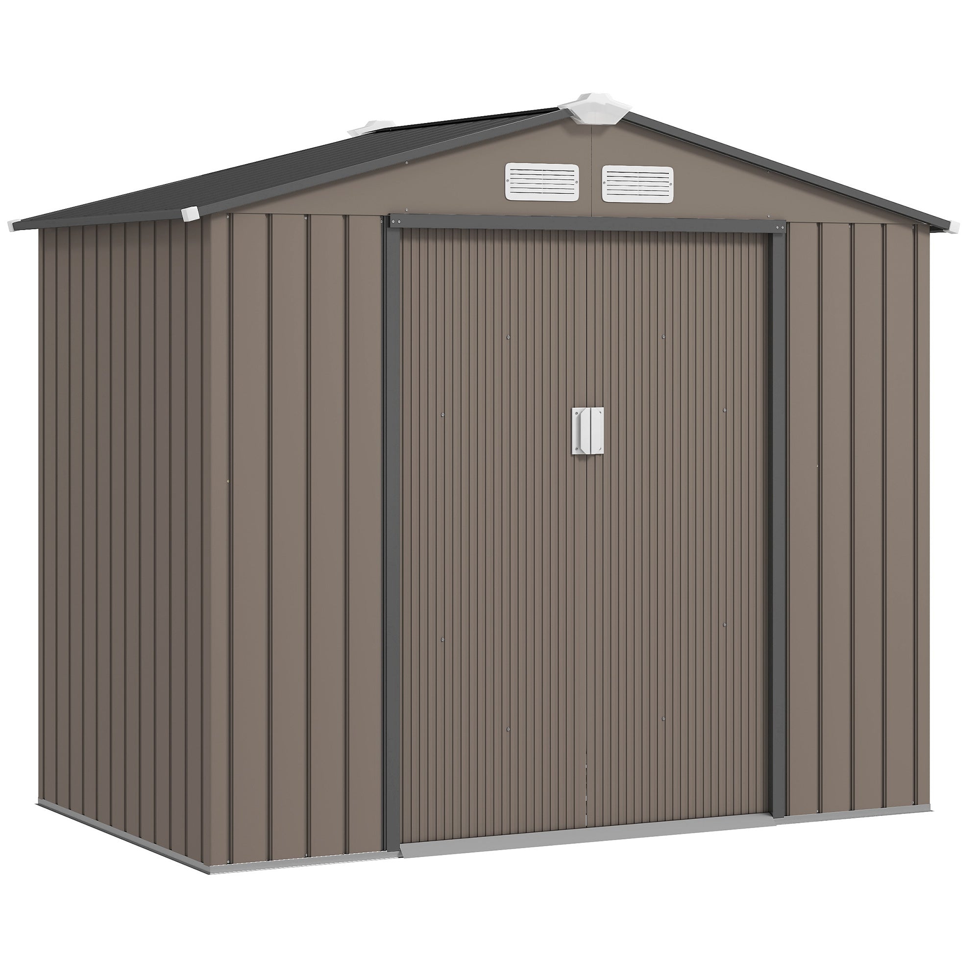 7x4 Storage Shed, Outdoor Garden Tool Shed with Foundation Kit, Vents & Sliding Doors for Backyard Patio, Brown