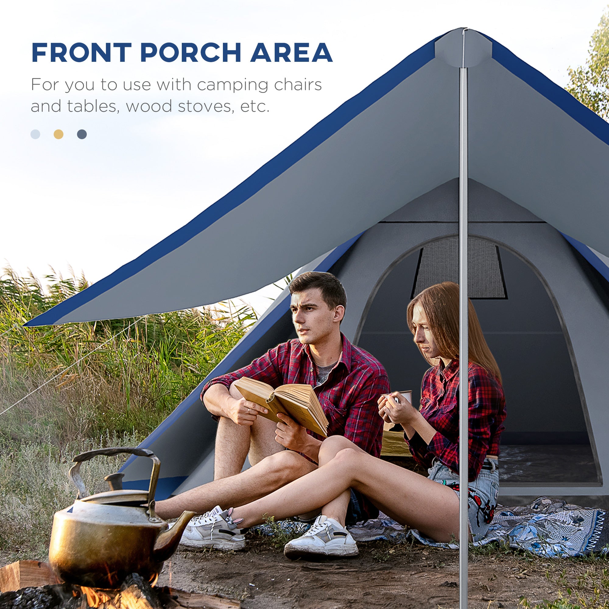 15.4'x15.4'x8.5' Teepee Tent, Waterproof Camping Tent with Porch Area, Floor and Carry Bag, for 2-3 Person Outdoor Backpacking Camping Hiking, Blue