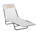 Folding Chaise Lounge Chair, Pool Sun Tanning Chair, Outdoor Lounge Chair with Reclining Back, Breathable Mesh Seat, Headrest for Beach, Yard, Patio, Cream White