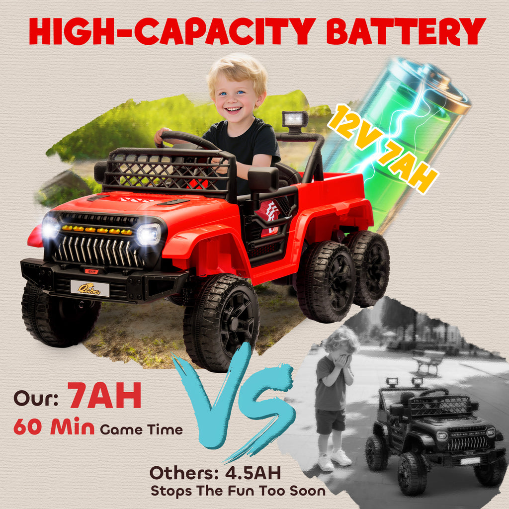 12V 4x4 Kids Electric Car w/ 2WD/4WD Switchable, Remote Control, Spring Suspension System, Back Trailer, Red