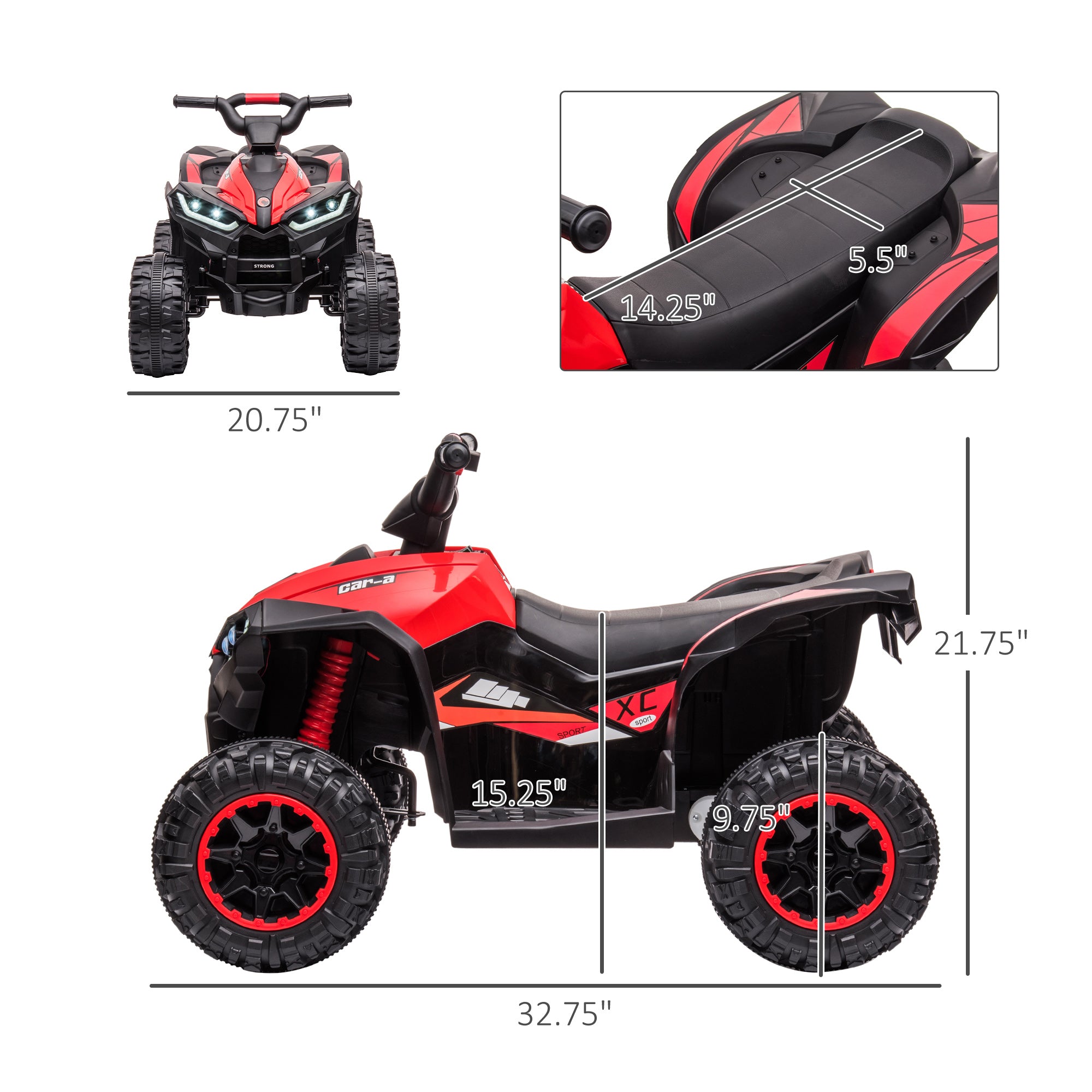 12V Kids ATV Quad Car with Forward & Backward Function, Four Wheeler for Kids with Wear-Resistant Wheels, Music, Electric Ride-on ATV for Toddlers Ages 3+ Years Old, Red