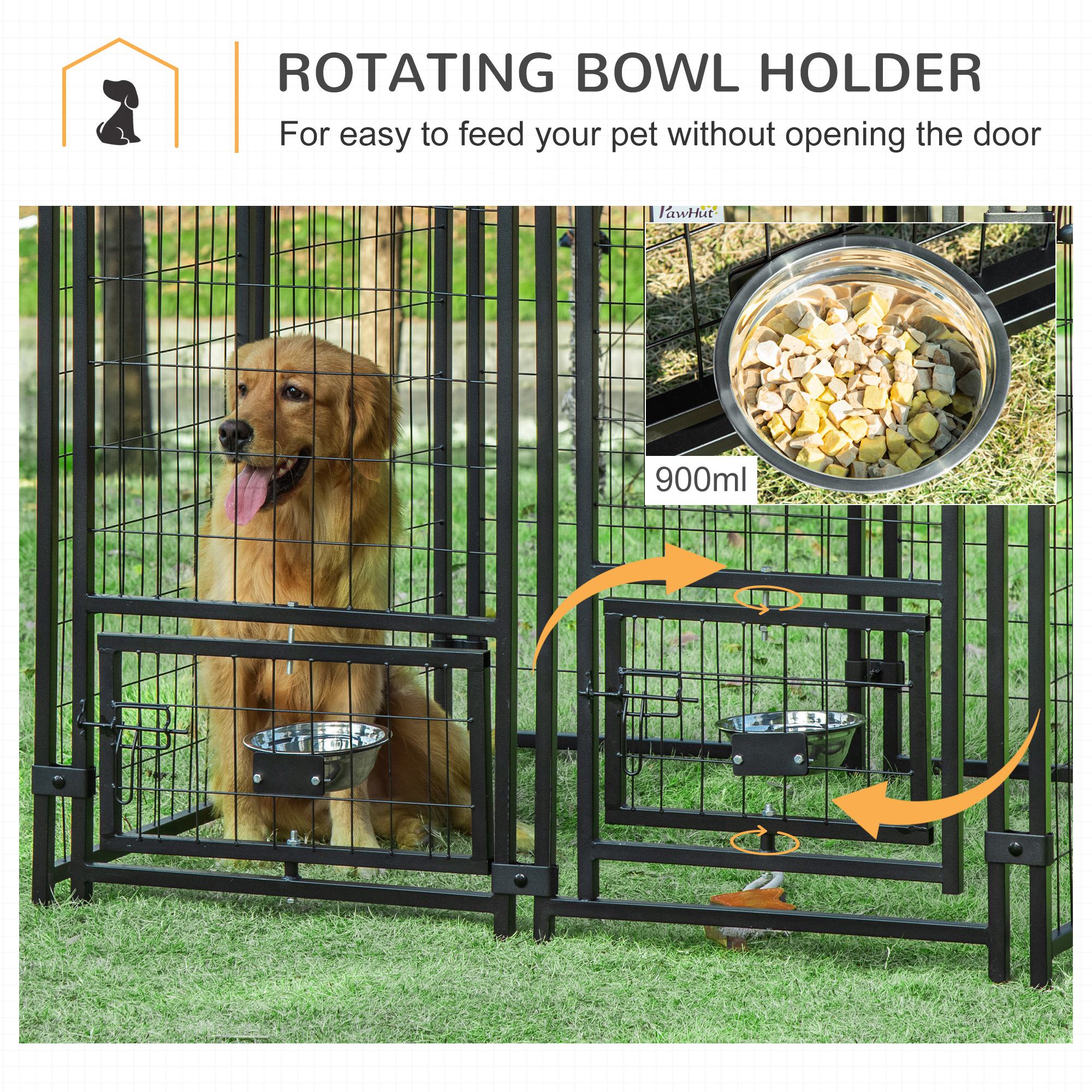 Outdoor Dog Kennel with Rotating Bowl Holders, Pet Playpen with Waterproof Cover, 4.6' x 4.6' x 5', Red