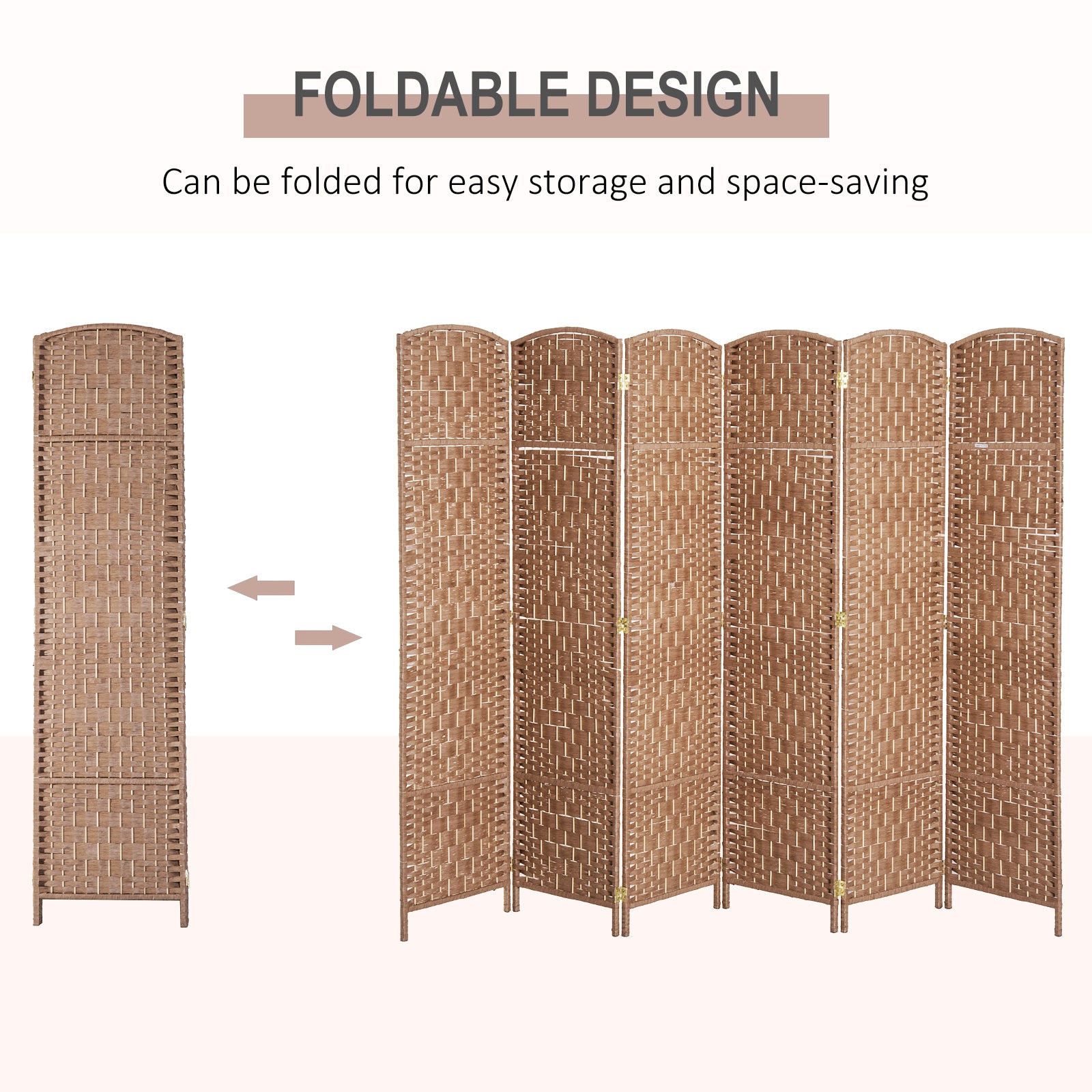 Room Divider 6 Panel, 6FT Tall Folding Privacy Screen, Freestanding Hand-Woven Partition for Room Separation with 360° Hinges, Paper Rope Diamond Weave, Natural
