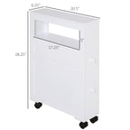 6.25" x 20.5" x 28.25" Wood Rolling Narrow Bathroom Side Storage Cabinet - White
