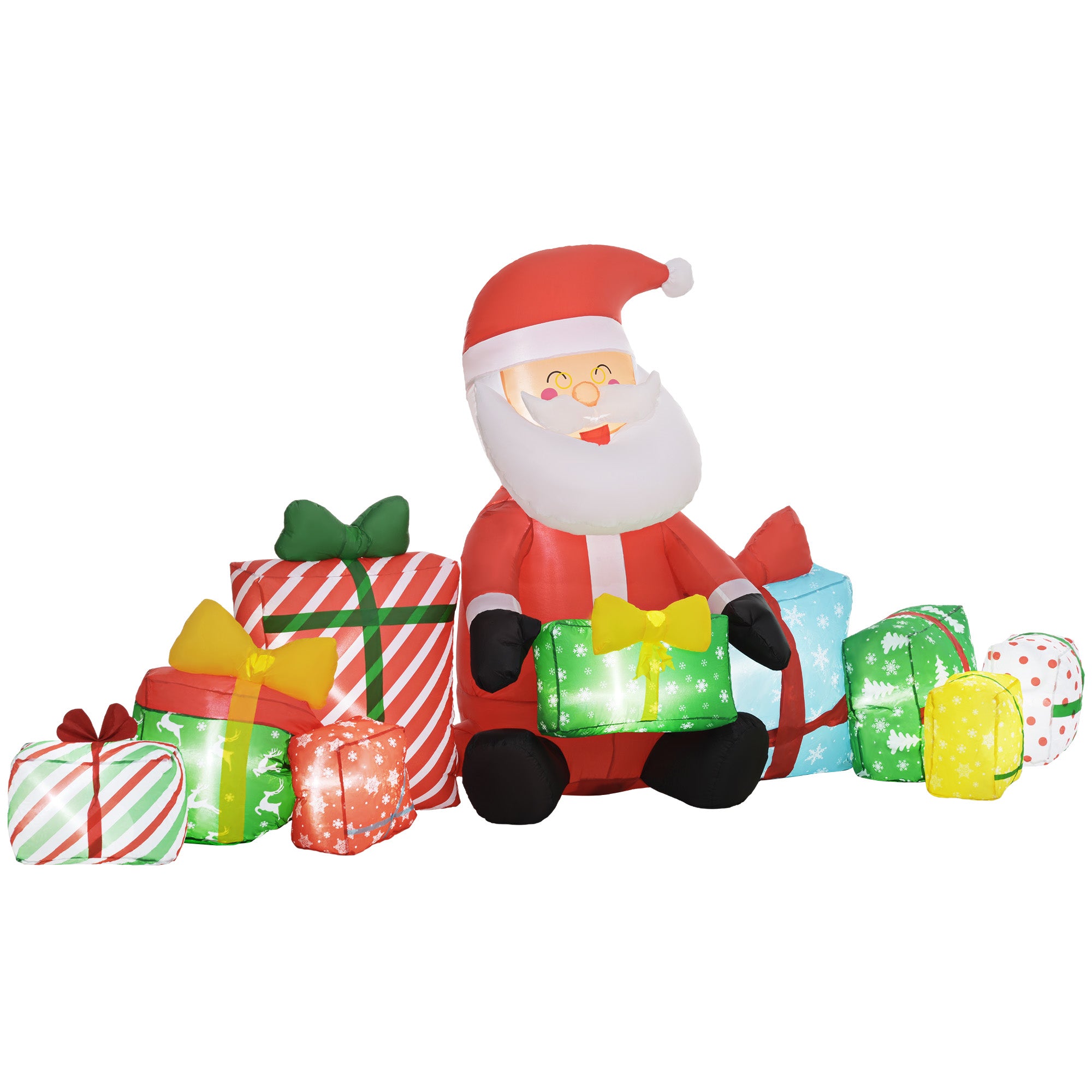 4.4' Inflatable Santa Claus and Gift Boxes w/ White LED Lights, Blow-Up Outdoor Display for Party