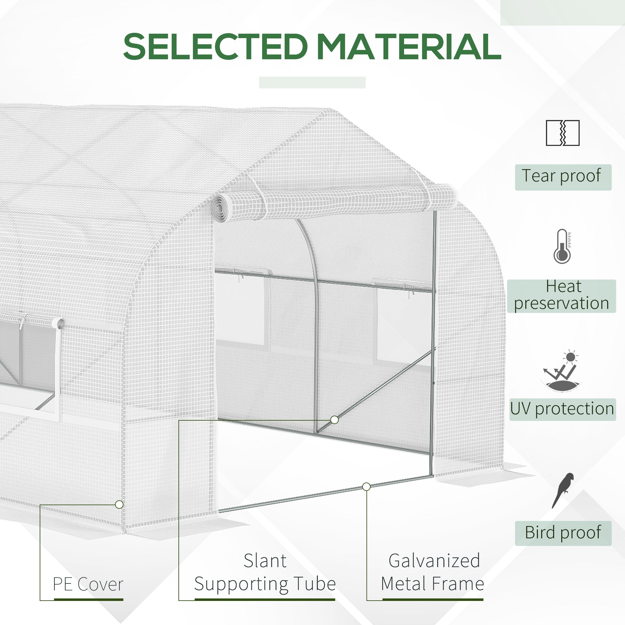 20 x10 x7 ft Walk-in Tunnel Greenhouse with Zippered Mesh Door and 8 Mesh Windows, Gardening Plant Hot House with Galvanized Steel Hoops, White