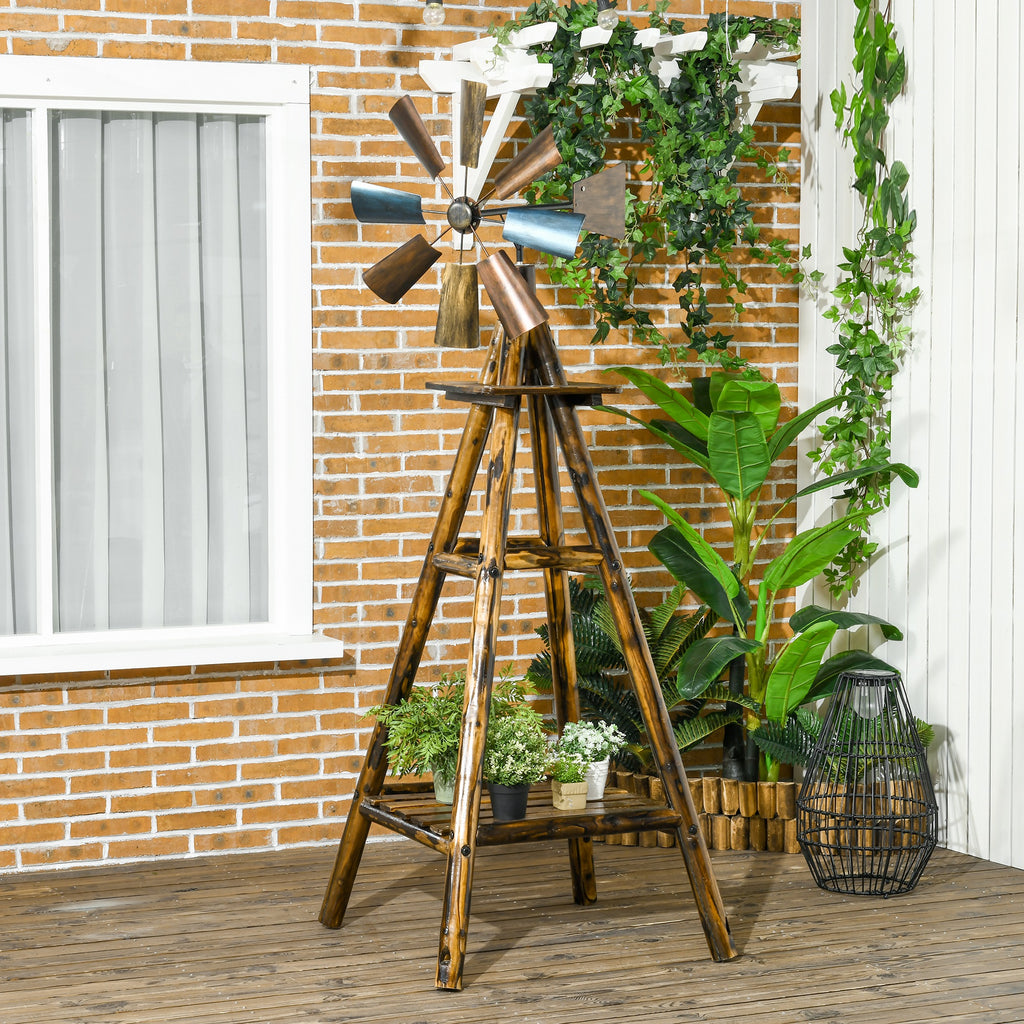 Windmill Weather Vane, Wind Vane with Bottom Shelf, Steel Windmill Head, Stained Wood