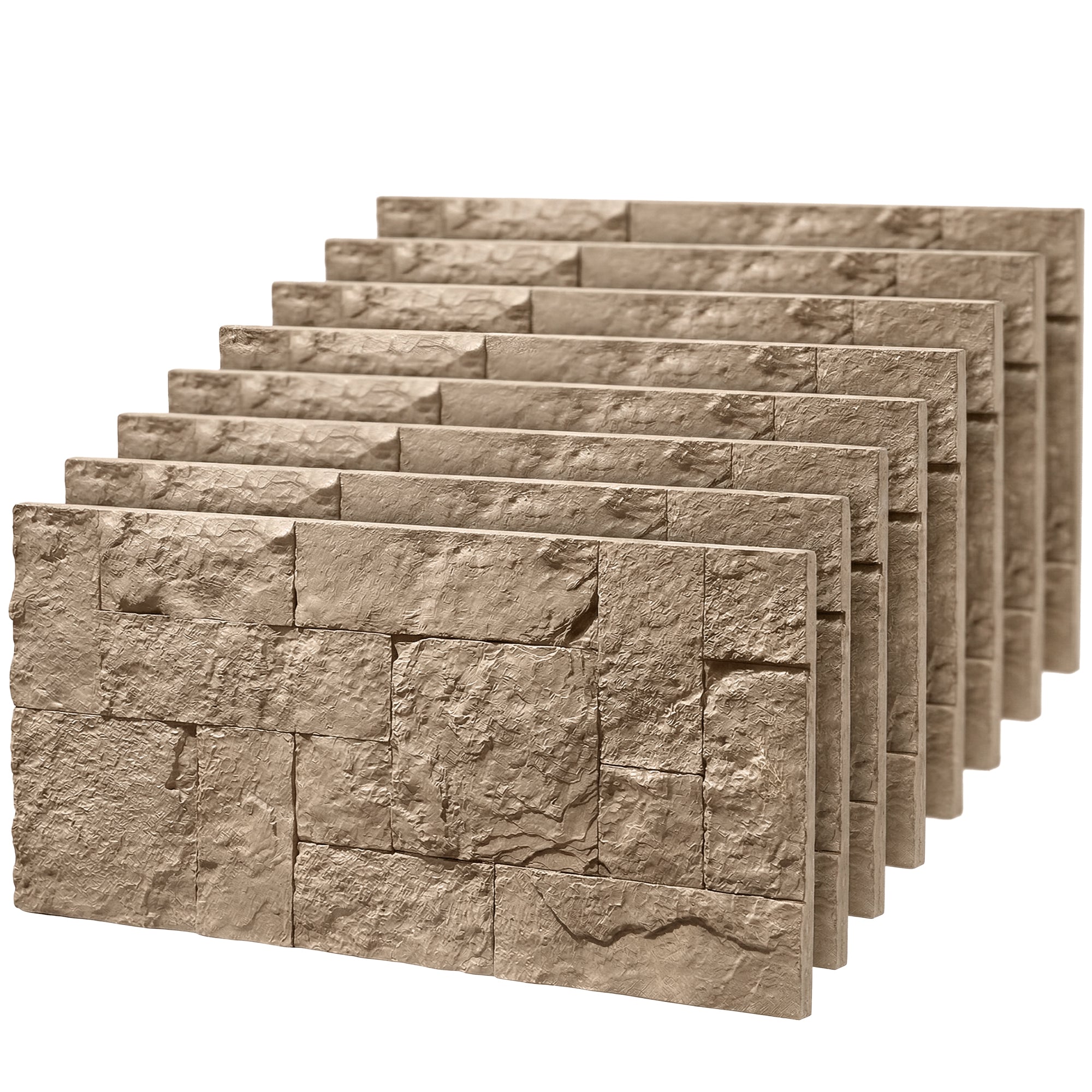 8-Pack 3D Faux Stone Wall Panels, Lightweight Polyurethane Panels for Interior and Exterior Accent Walls, Beige