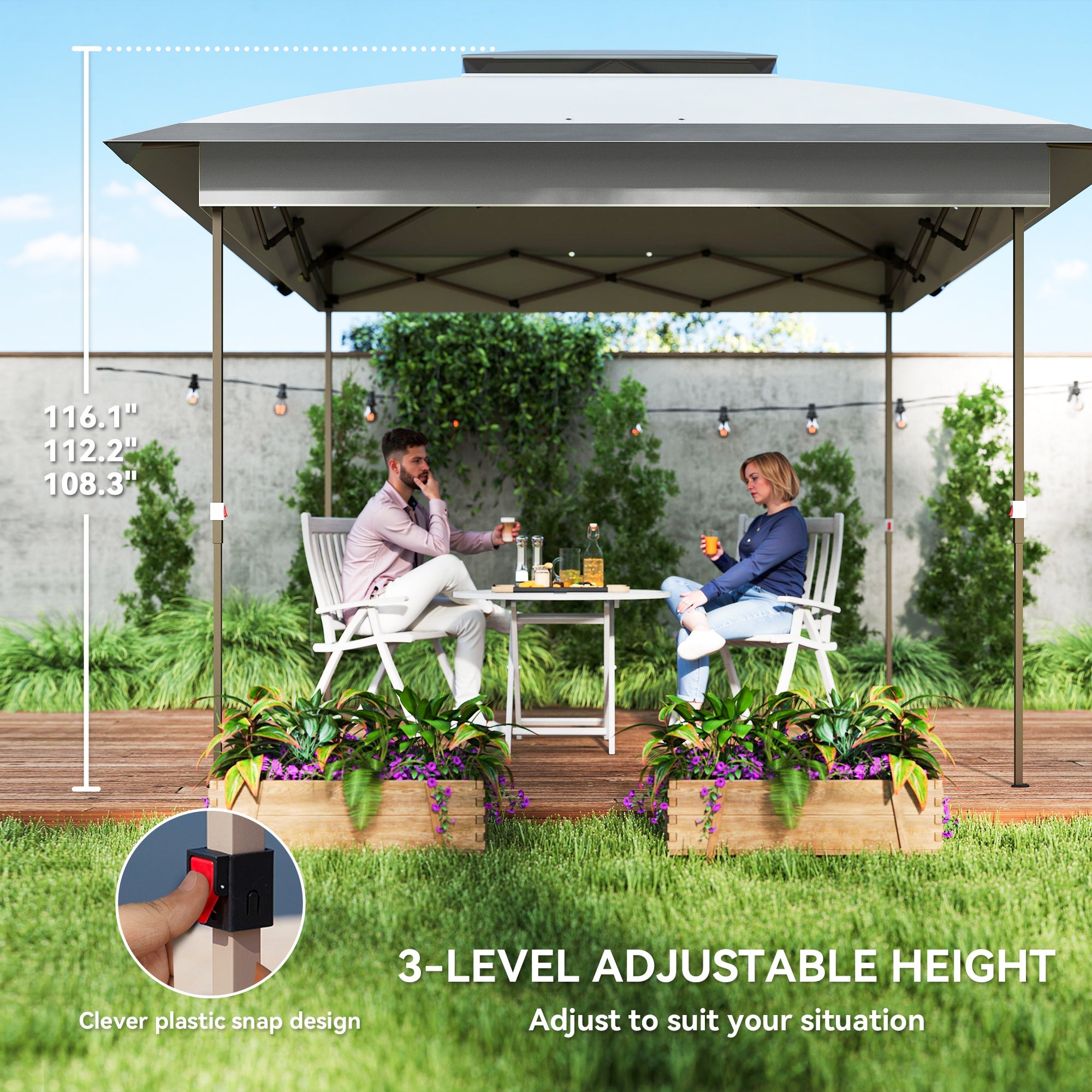12' x 12' Pop Up Canopy Tent with Netting and Carry Bag, Instant Sun Shelter with 137 sq.ft Shade, Tents for Parties, Height Adjustable, for Outdoor, Garden, Patio, Gray