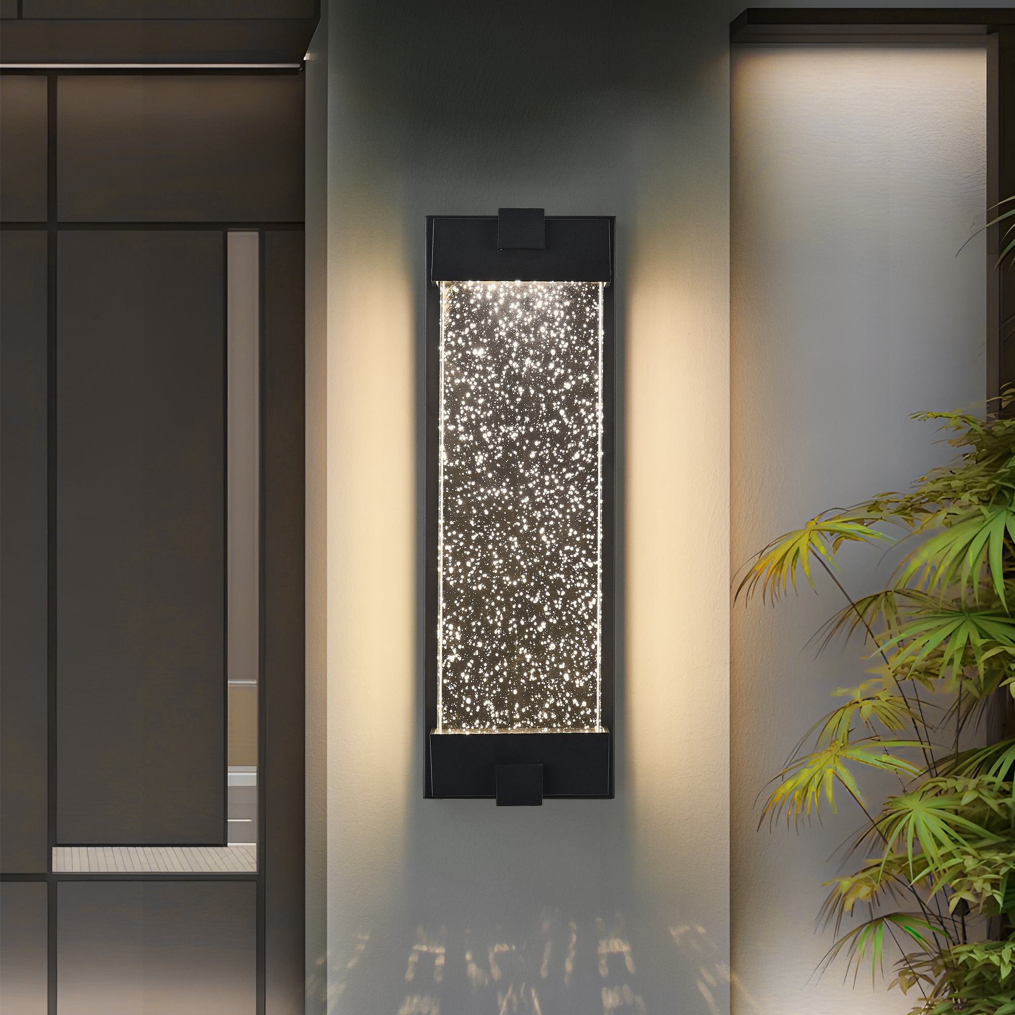 19" Outdoor Wall Light with Bubble Crystal Glass, Weatherproof Aluminum Exterior Sconce for Patio, Porch, Garage, 6.5" L x 4" W x 19.5" H, Black