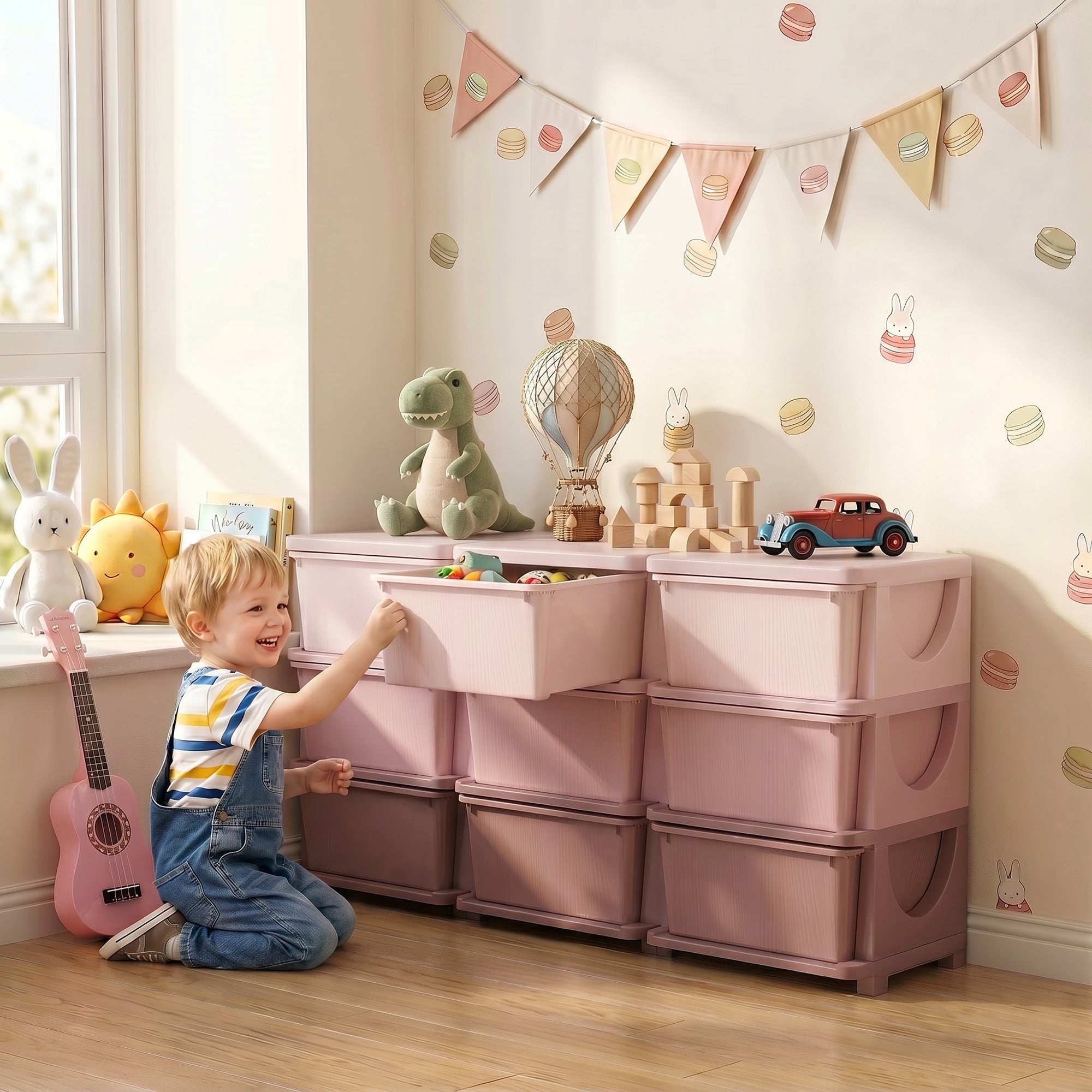 29.5" 3 Tier Kids Storage Unit Dresser Tower w/ 9 Drawers, Pink