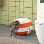 Dome Covered Cat Litter Box with Lid, White and Orange