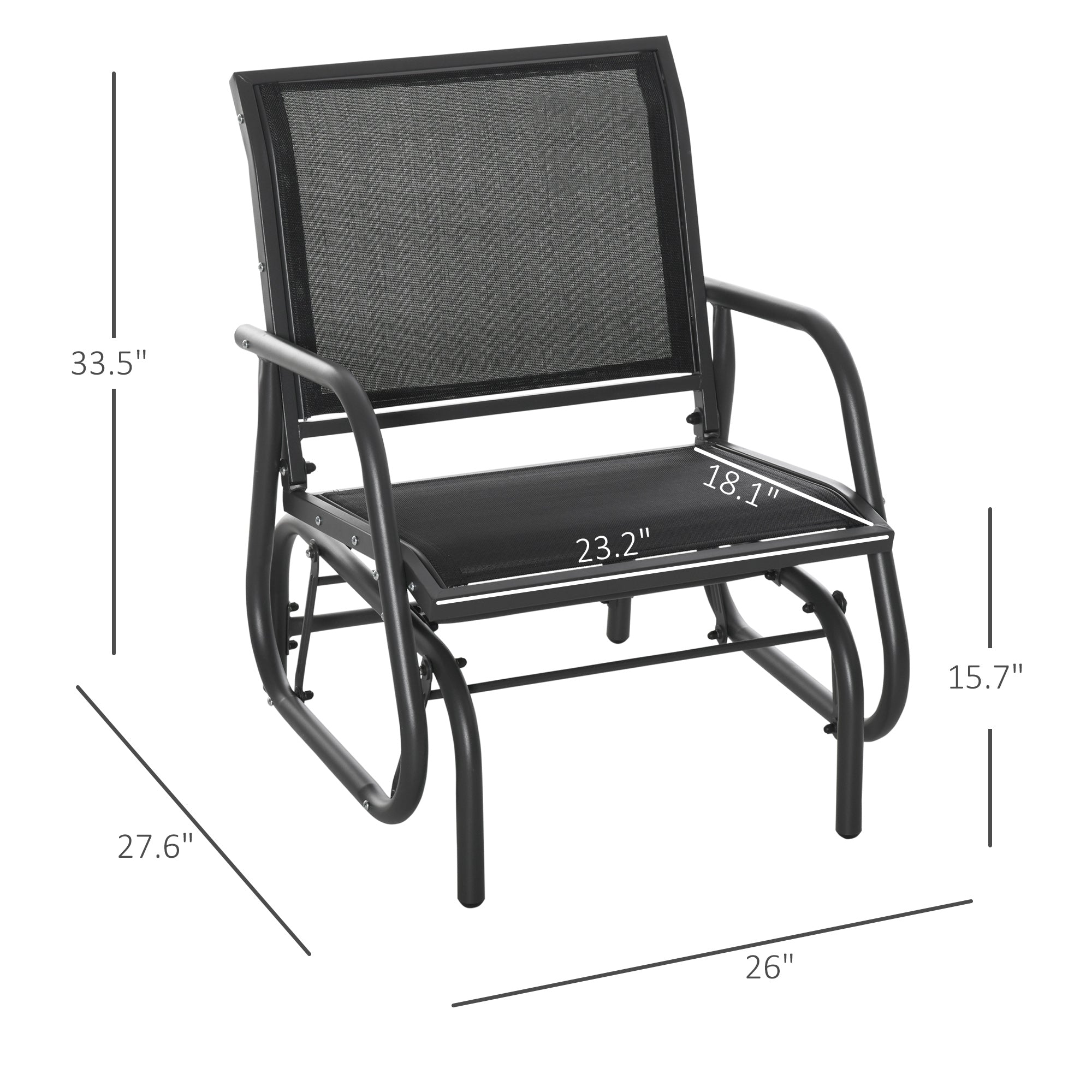 Outdoor Glider Chair, Steel Swing Chai with Curved Armrests for Porch, Garden, Poolside, Balcony, Black