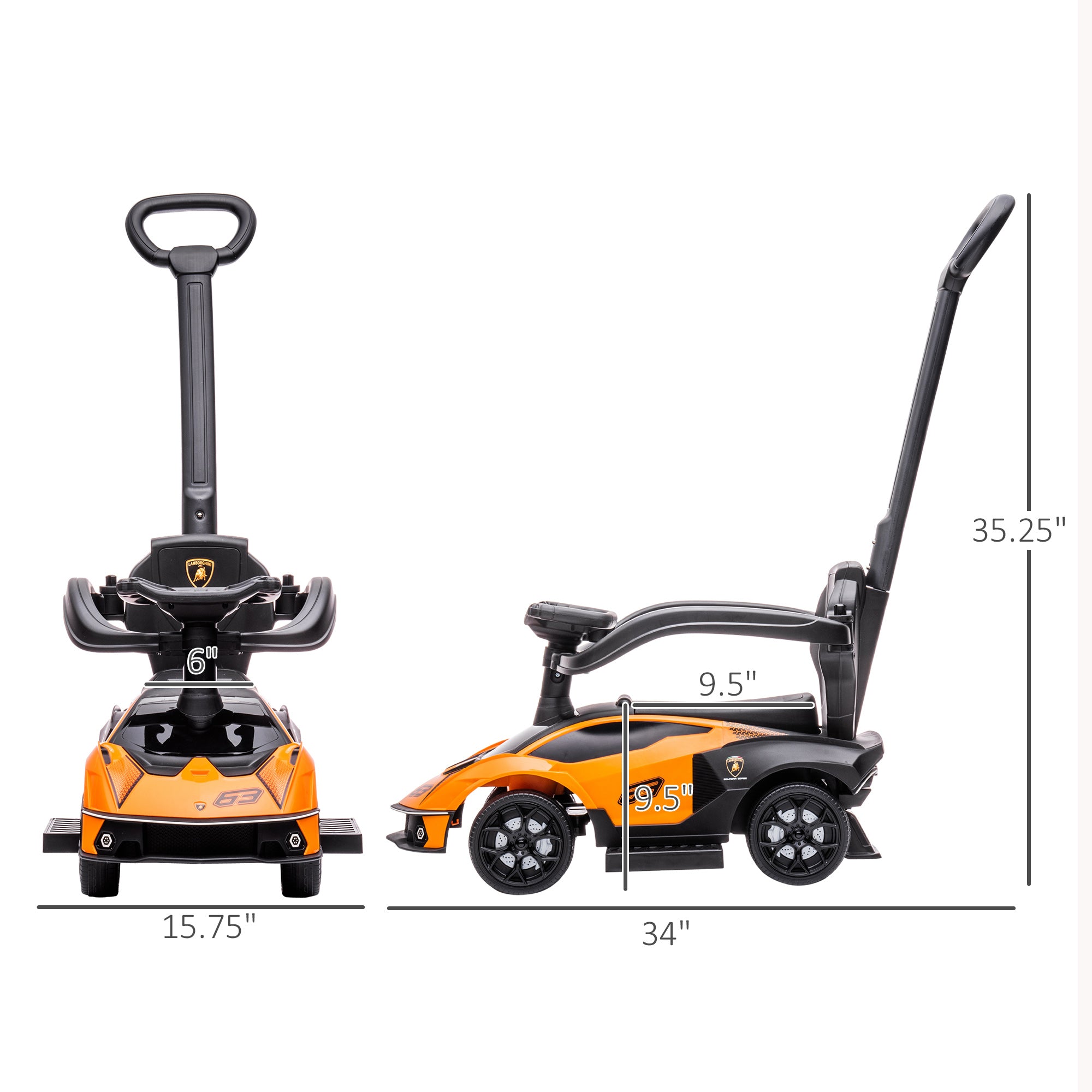 2-in-1 Ride On Push Car for Toddlers 1-3, Licensed Stroller Sliding Car, Push-Along with Under Seat Storage Horn Engine Sound and Steering Wheel, Manual, Orange