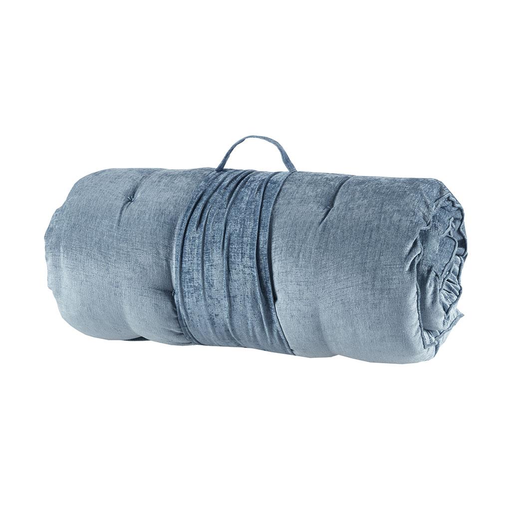 Poly Chenille Floor Pillow Cushion with Tufted Detailing, Self Travel Wrap, Lightweight Long Lounger for Relaxing, 74" L x 27" W x 3" H, Aqua
