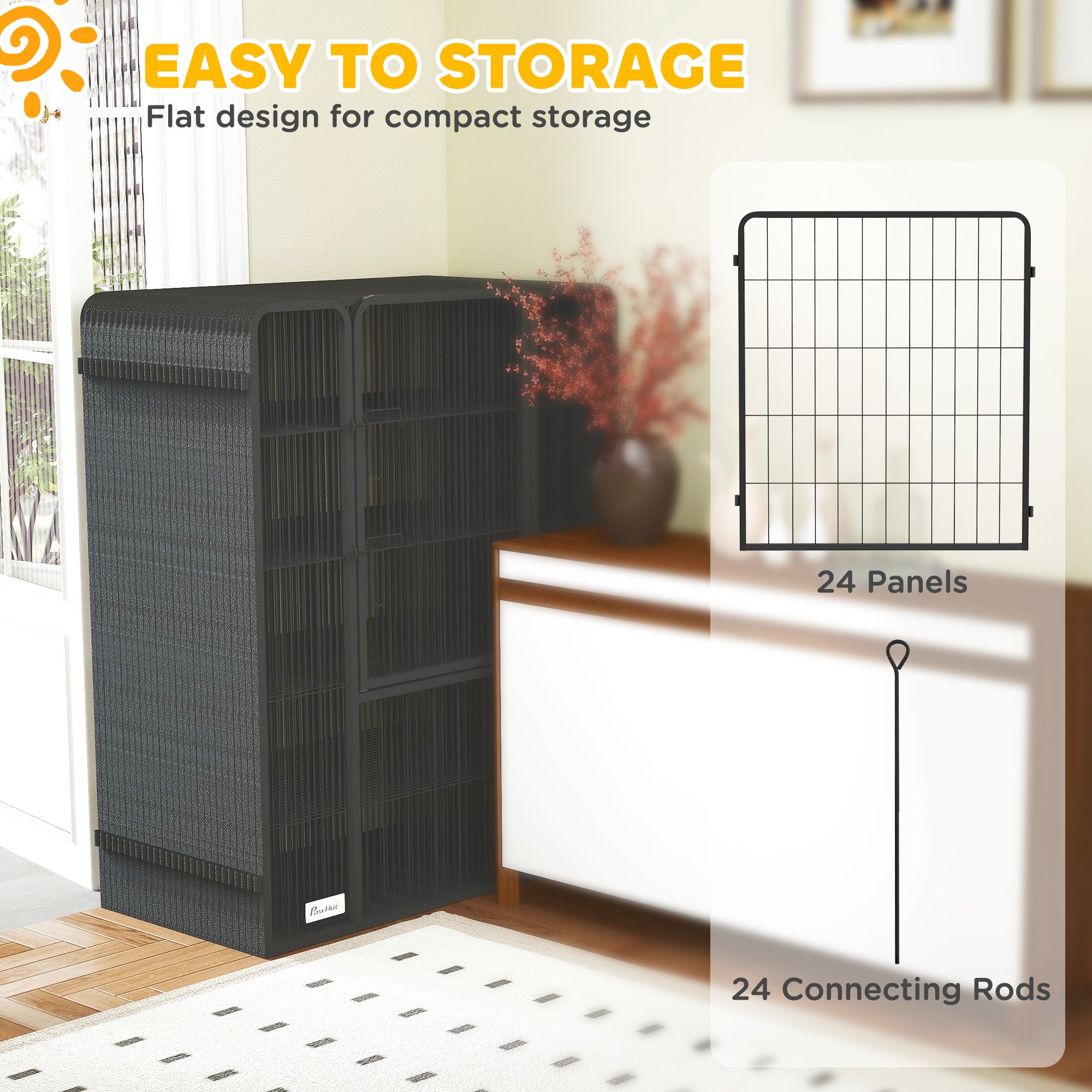 Dog Playpen for Indoor Outdoor, 24 Panels 39" H Puppy Playpen with Lockable Door, DIY Shape Pet Exercise Fence, Gray