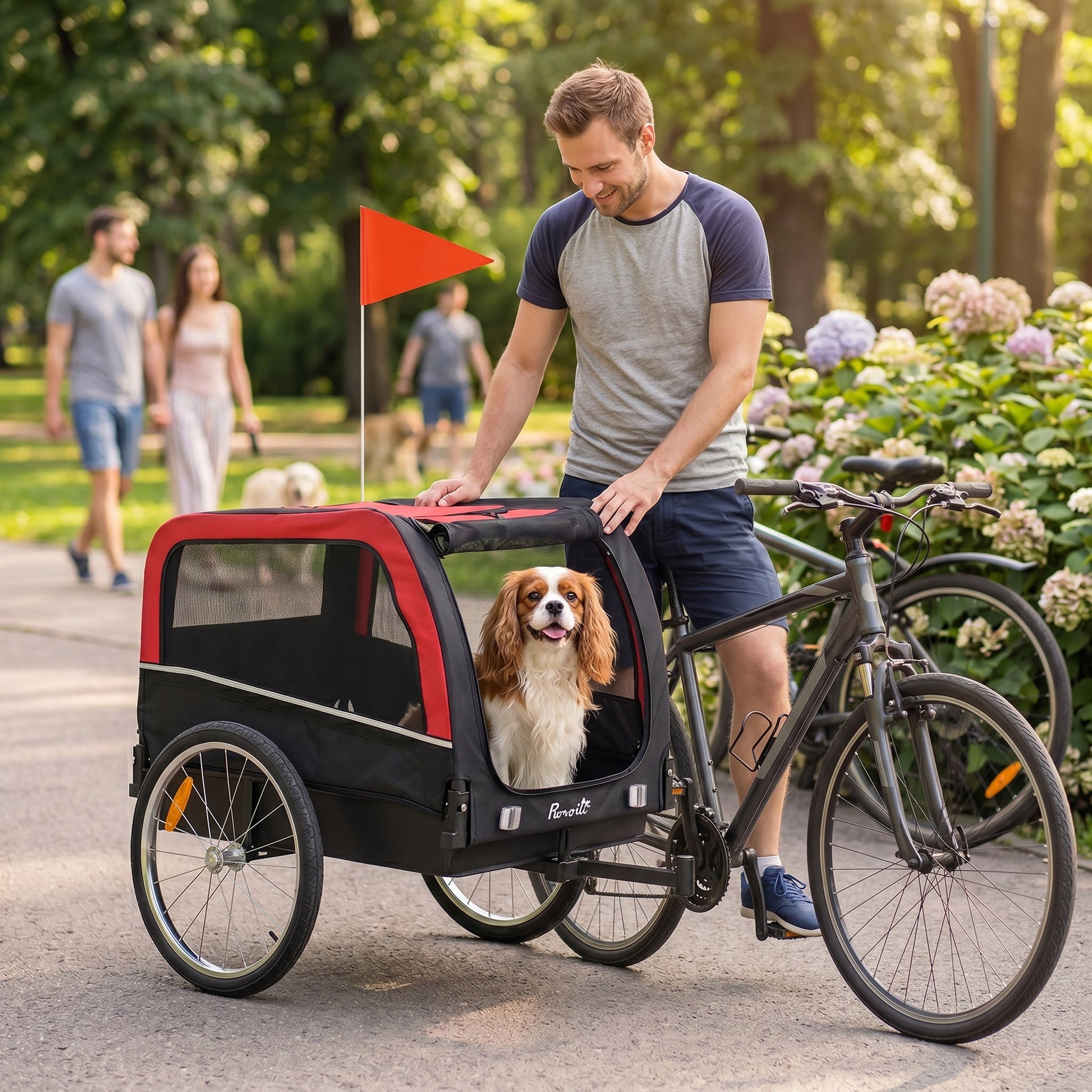 Dog Bike Trailer, Pet Cart Bicycle Carrier with 20" Air Tires, Quick-Release Wheels, Reflectors, Flag