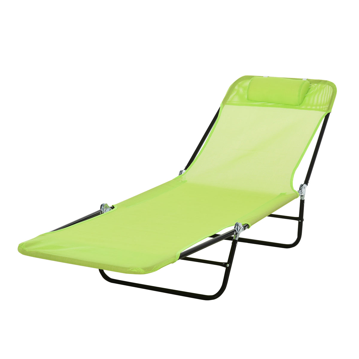 Folding Chaise Lounge Chair, Pool Sun Tanning Chair, Outdoor Lounge Chair with Reclining Back, Breathable Mesh Seat, Headrest for Beach, Yard, Patio, Green