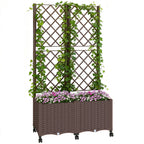 Planter Box with Trellis, Self Watering Raised Garden Bed with Lockable Wheels and Drainage Holes, Brown