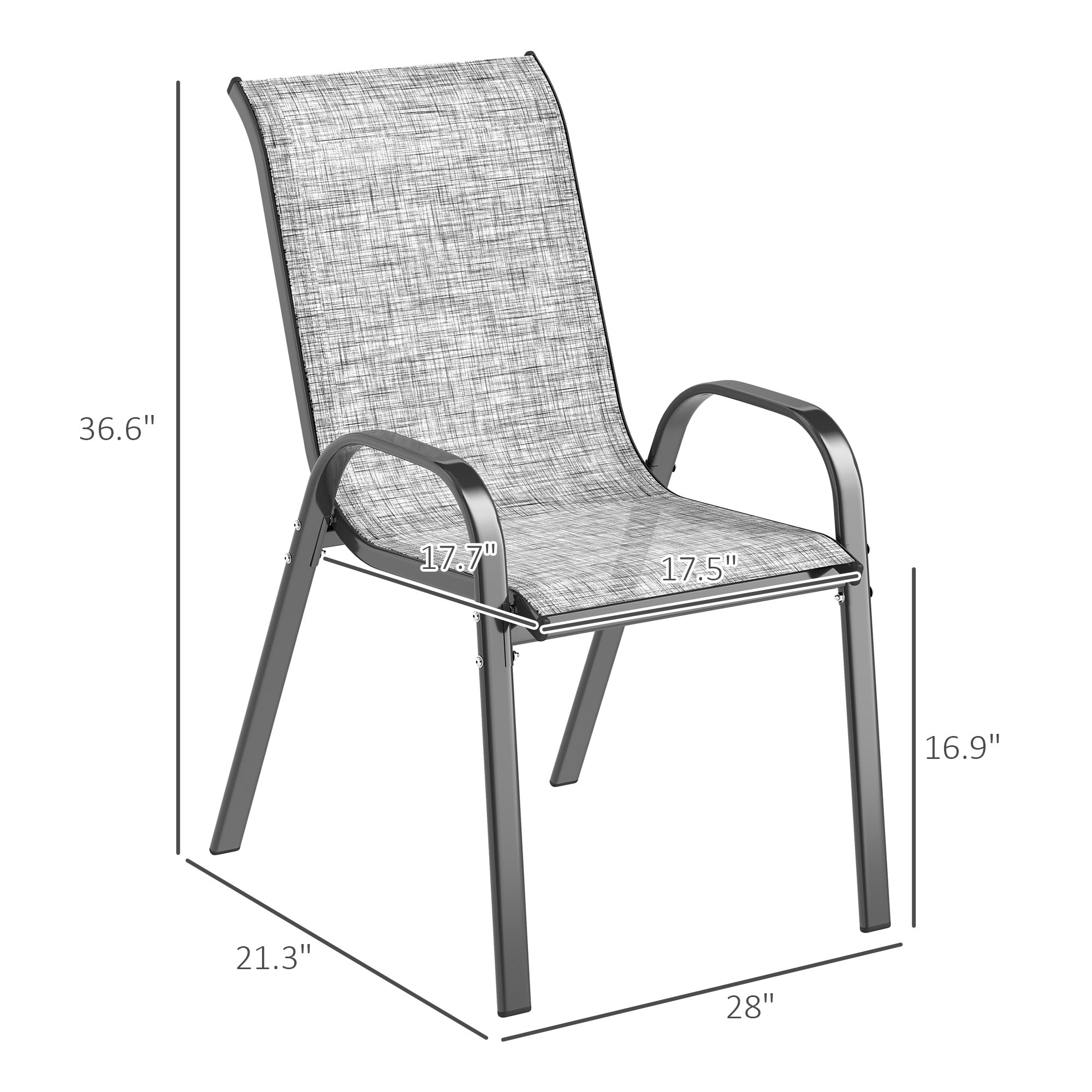 Set of 4 Outdoor Dining Chairs, Stackable Patio Chairs with High Back, Breathable Mesh Seat for Garden Lawn, Mixed Gray