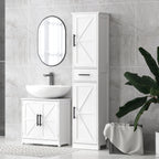 Farmhouse Pedestal Sink Storage Cabinet, Bathroom Sink Cabinet with 2 Barn Doors and Adjustable Shelf, White