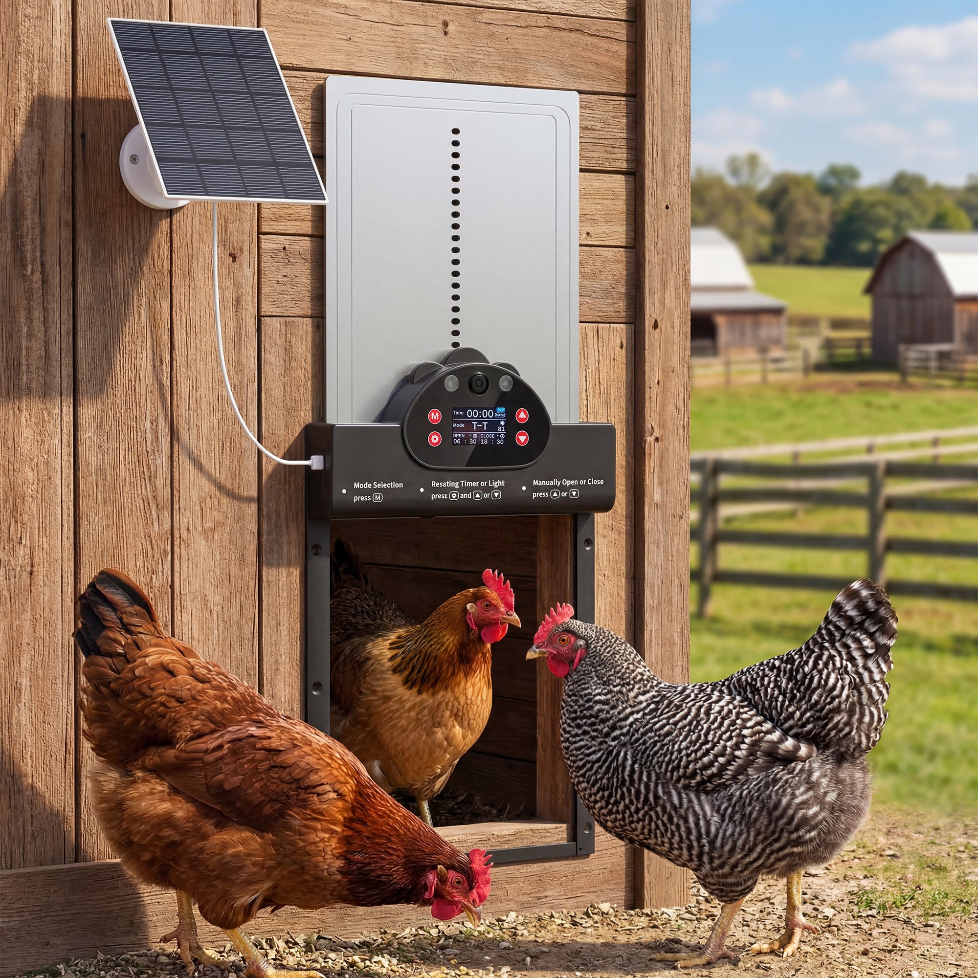 2K HD AI Camera Automatic Chicken Coop Door with APP Remote Control, WiFi Solar Powered with 5200 mAh Large Battery