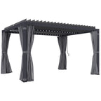 10' x 13' Outdoor Retractable Pergola w/ Sun Shade Louvered Top, Pergola w/ Canopy, Curtains, Netting, Dark Gray
