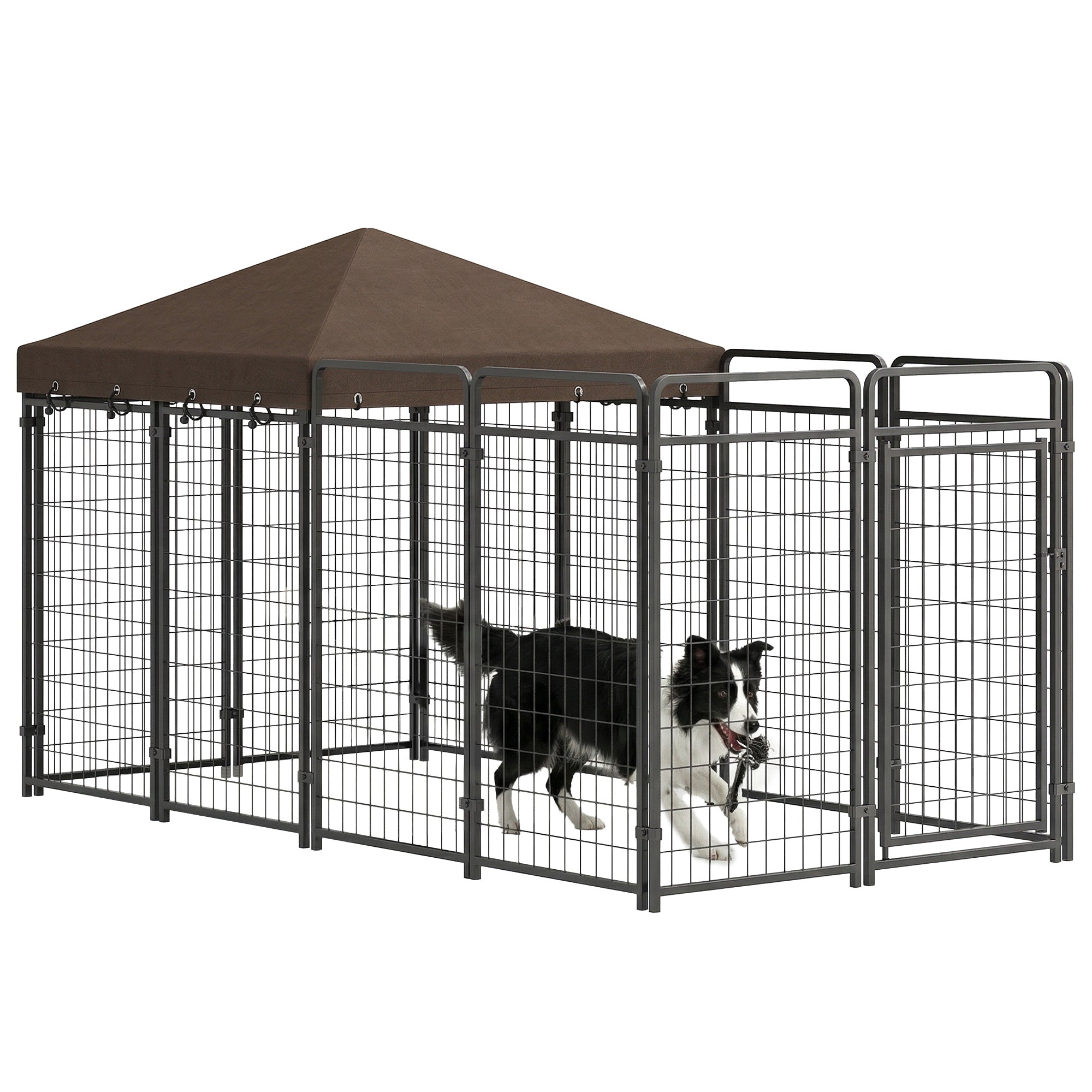 Dog Kennel Outdoor with Waterproof Canopy, Dog Run with Galvanized Chain Link, Secure Lock, for Backyard and Patio, Large and Medium Sized Breeds, Chickens, Ducks, 9.3' x 4.6' x 5.2'