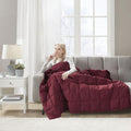 Wearable Multipurpose Throw with Goose Feather, Down Filling, Water-Repellent Microfiber, Machine Washable, 68" L x 62" W x 0.25" H, Red