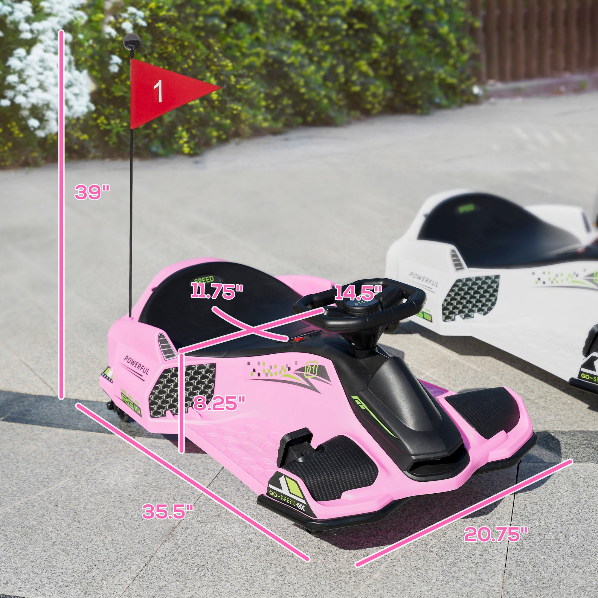 12V Electric Drifting Go Kart w/ Slow Start, Music, Lights, Pink
