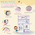 Pretend Play Kitchen with Sound Effects and Stove Lights, Kids Kitchen Playset with Storage, Water Dispenser Preschool & Kindergarten Gift for 3-6 Years Old, Pink
