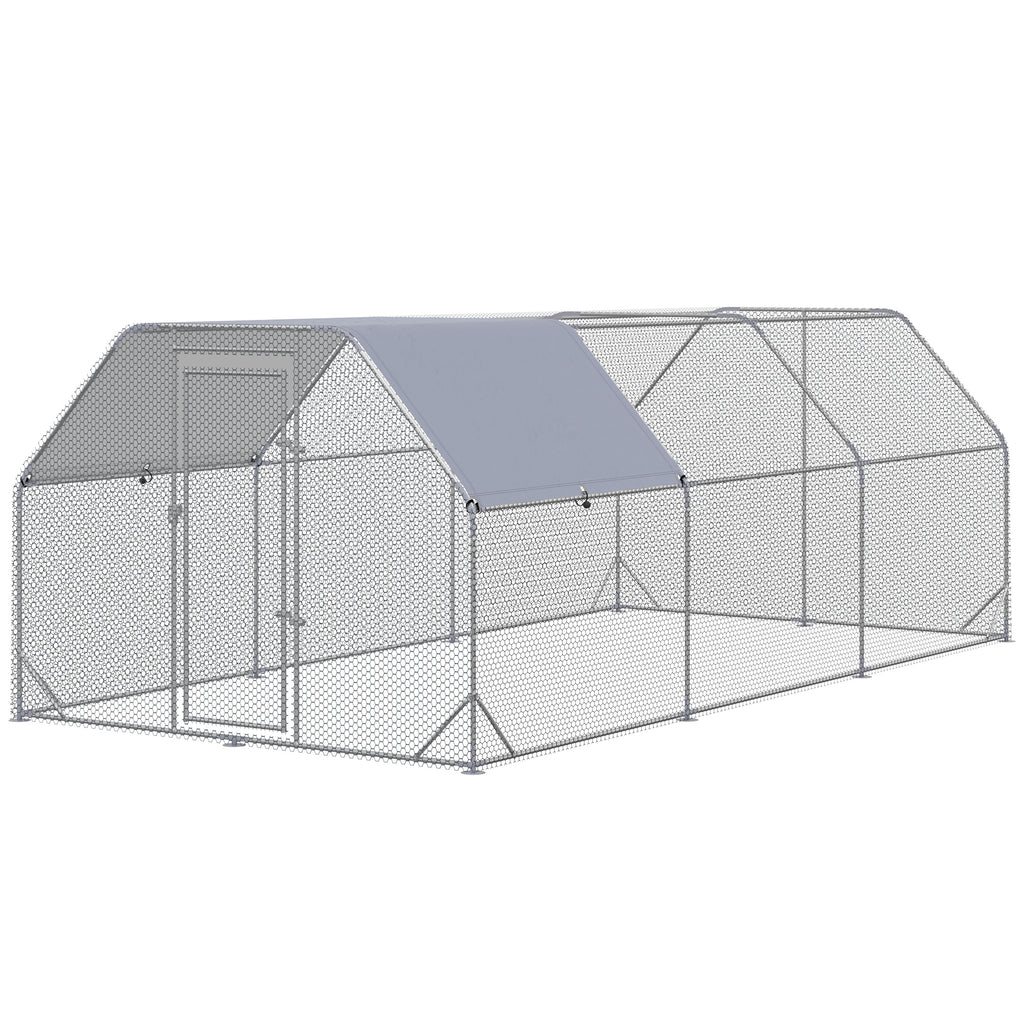 9.2' x 18.7' x 6.4' Large Chicken Coop Metal Chicken Run with Waterproof and Anti-UV Cover, Flat Shaped Walk in Fence Cage Hen House for Outdoor and Yard Farm Use, 1" Tube Diameter