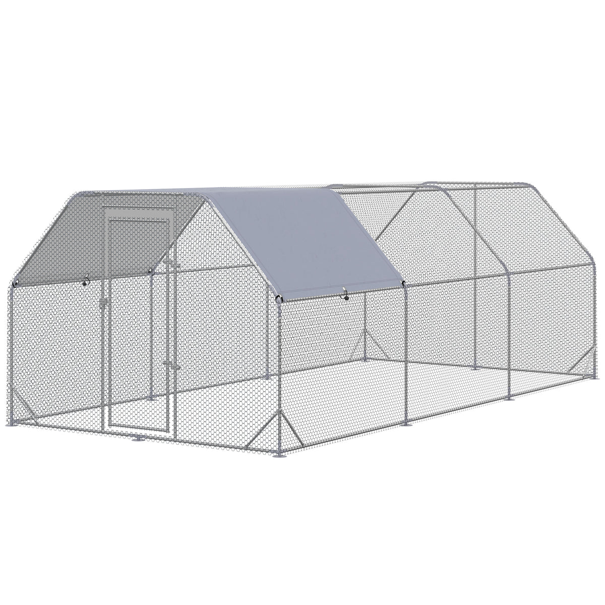 9.2' x 18.7' x 6.4' Large Chicken Coop Metal Chicken Run with Waterproof and Anti-UV Cover, Flat Shaped Walk in Fence Cage Hen House for Outdoor and Yard Farm Use, 1" Tube Diameter