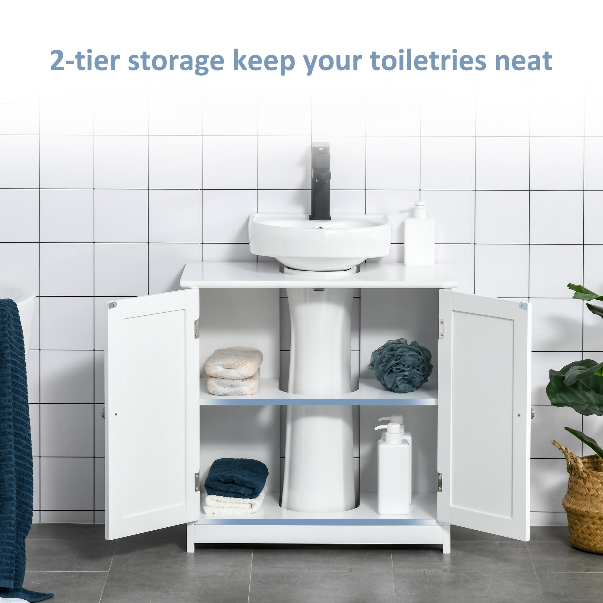 Bathroom Vanities, Bathroom Sink Cabinets with U-Shape Cut-Out and Adjustable Internal Shelf, White