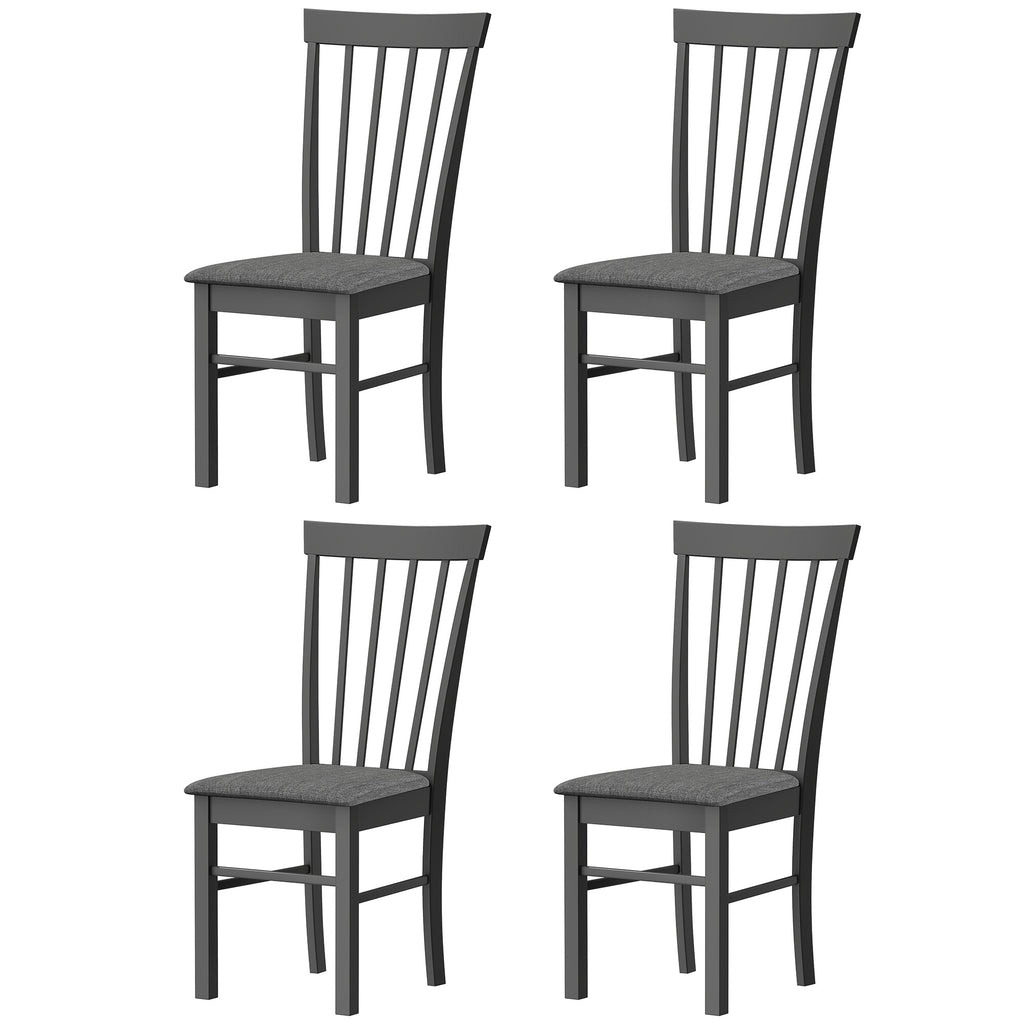 Wooden Dining Chairs Set of 4, Farmhouse Upholstered Kitchen Chairs with Rubber Wood Frame, Black and Gray