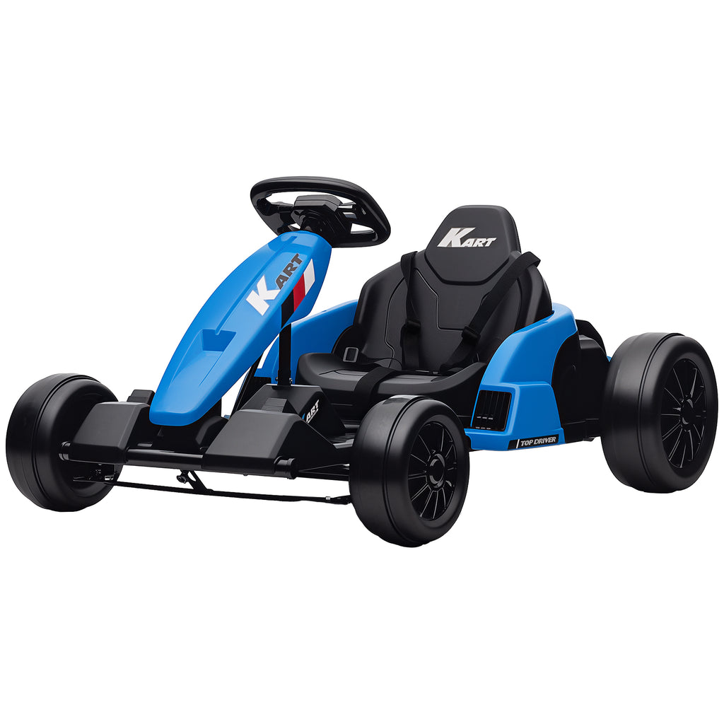 24V Electric Go Kart with Dual 150W Motors, Adjustable Seat & 11.2MPH High Speed, Slow Start, 5-Point Harness, Blue