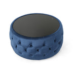 Velvet Ottoman with Cushioned Top, Sturdy Frame, and Space-Saving Design, 30" L x 30" W x 14.5" H, Dark Blue