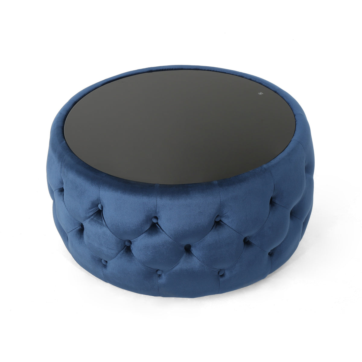 Velvet Ottoman with Cushioned Top, Sturdy Frame, and Space-Saving Design, 30" L x 30" W x 14.5" H, Dark Blue