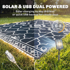 Reversible Outdoor Rug Carpet with LED Lights, 12' x 9' PP Straw Rug with Carry Bag and Ground Stakes