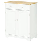 Kitchen Storage Cabinet, Sideboard Floor Cupboard with Solid Wood Top, Adjustable Shelf, and 2 Drawers for Living Room, and Hallway, White