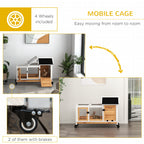 Wooden Rabbit Hutch with Wheels, Run, Slide-out Tray for Small Animals, Guinea Pig, Yellow