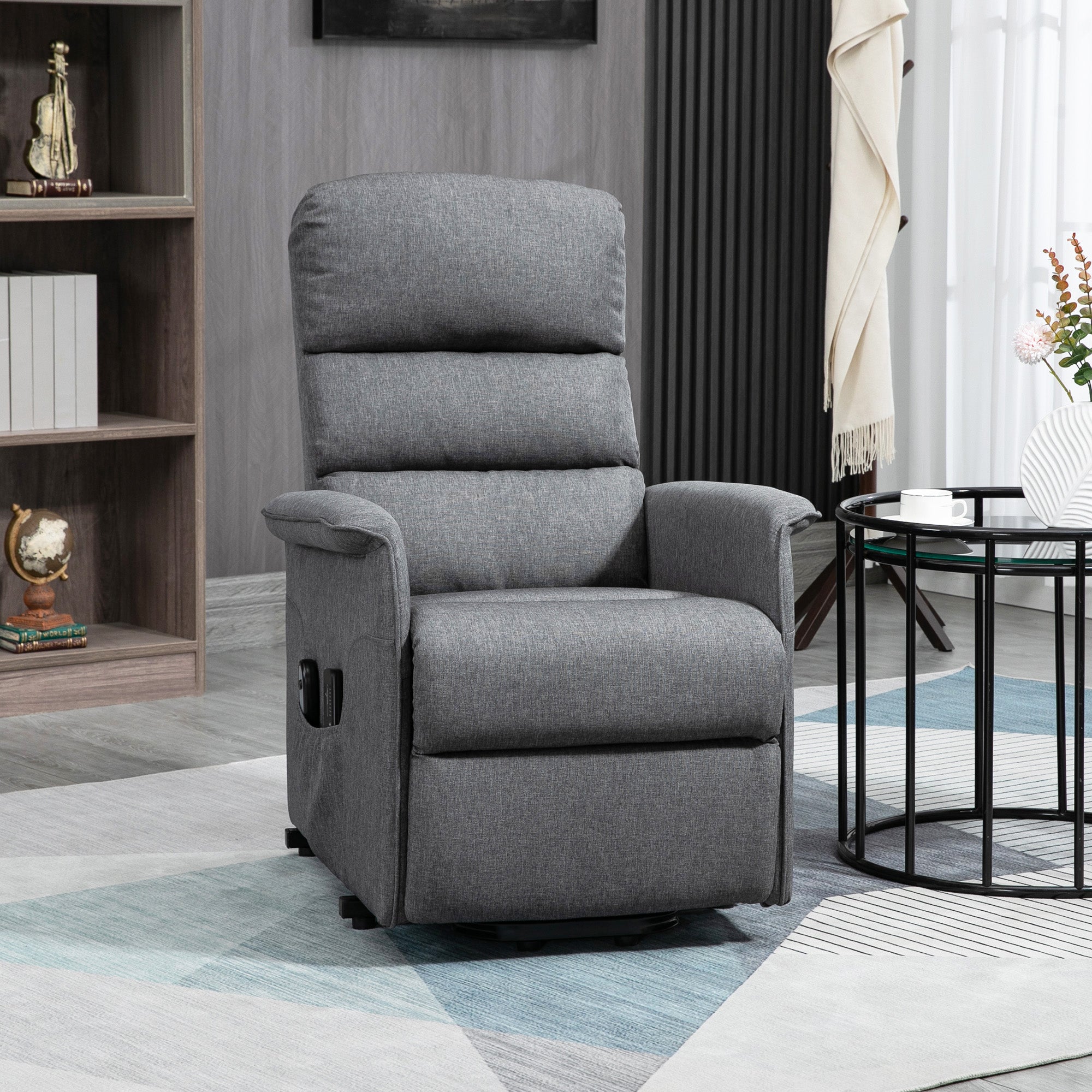 Power Lift Chair with Vibration Massage, Fabric Upholstered Recliner Chair for Elderly with Remote Control, Side Pockets, Grey
