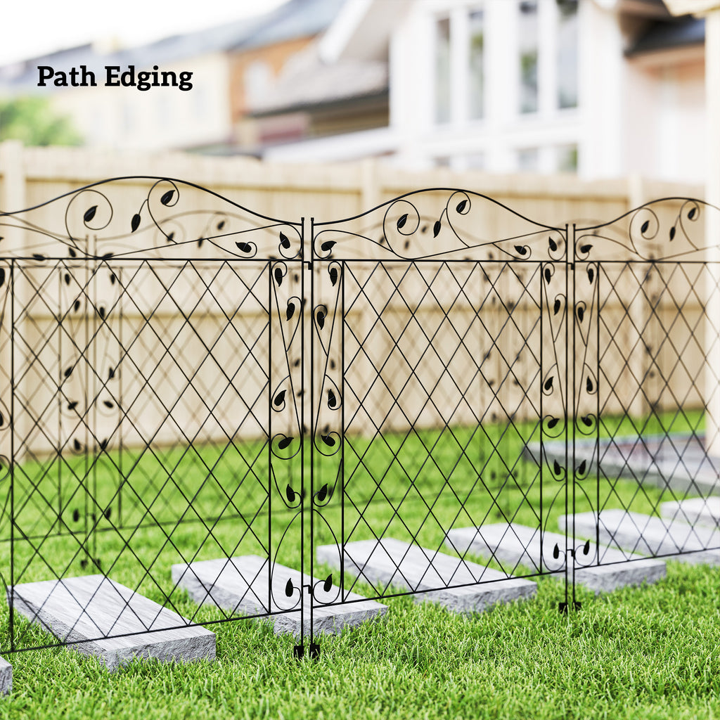 Garden Fence, 4 Pack Steel Fence Panels, 11.5' L x 43" H, Rust-Resistant Decorative Border Flower Edging for Yard, Landscape, Patio, Outdoor Decor, Wavey Vines