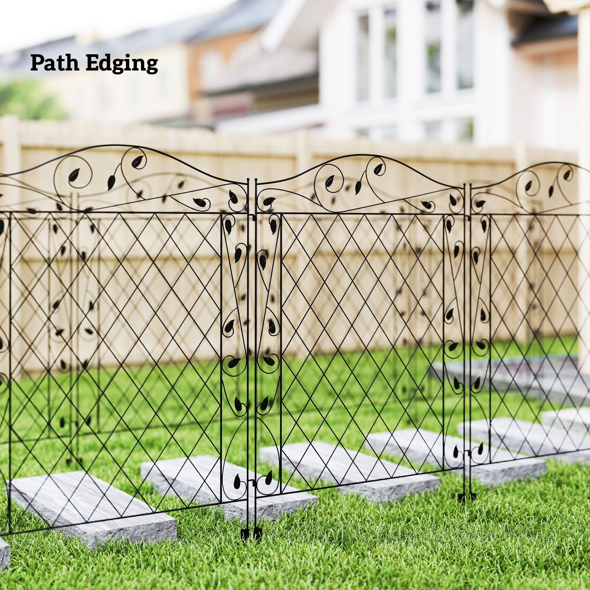 Garden Fence, 4 Pack Steel Fence Panels, 11.5' L x 43" H, Rust-Resistant Decorative Border Flower Edging for Yard, Landscape, Patio, Outdoor Decor, Wavey Vines
