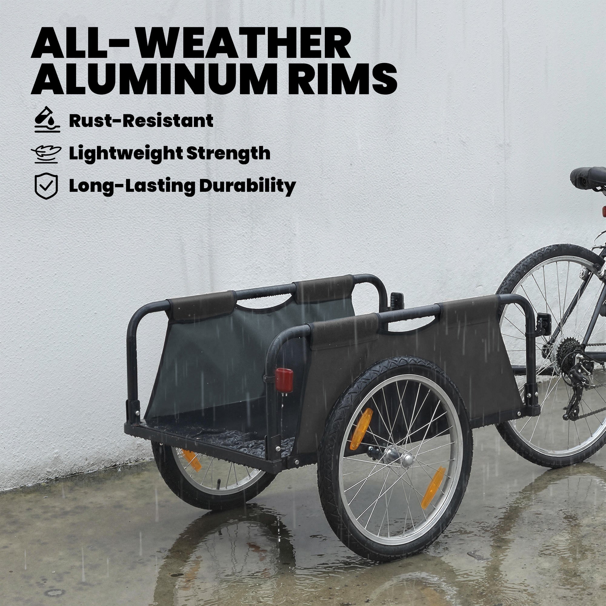 Bike Cargo Trailer, Bicycle Trailer Wagon Cart with Quick Release 16" Pneumatic Wheels, Aluminum Rims, Red Flag, Gray