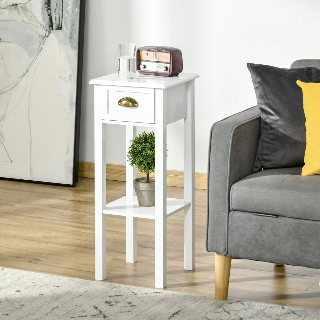 2-Tier Nightstand, Side Table with Drawer and Shelf for Living Room or Bedroom, Set of 2, White