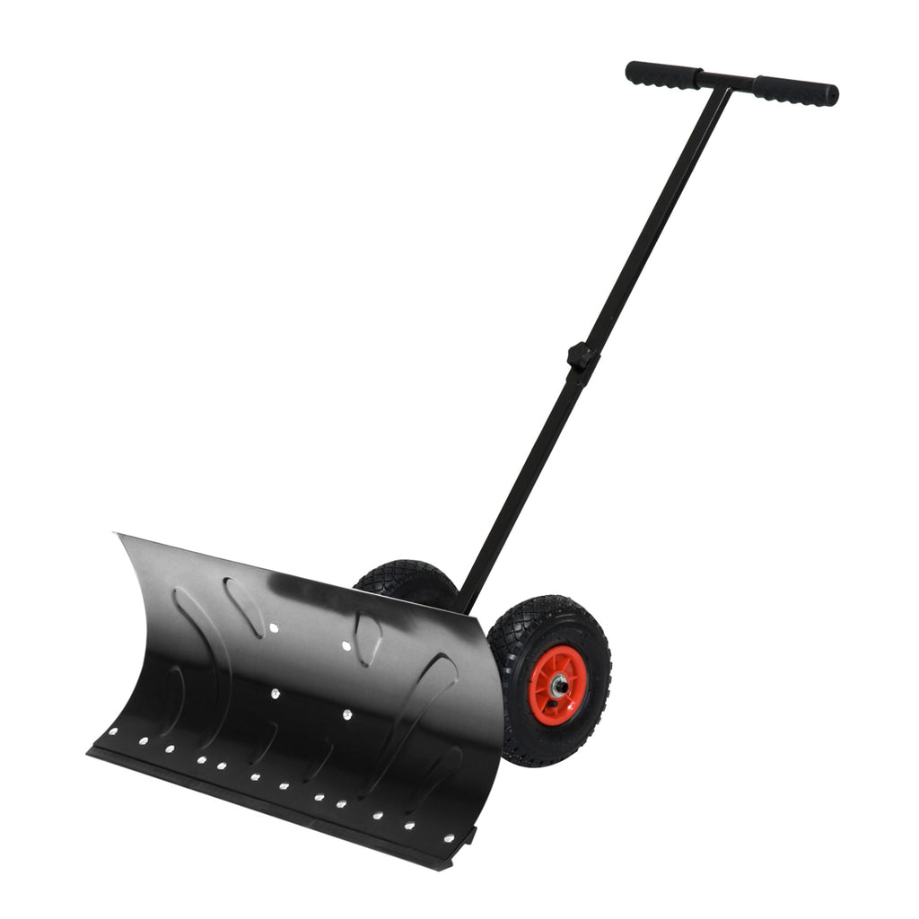 Snow Shovel Rolling Pusher with 29" Blade, 10" Wheels & Angle-Adjustable Handle, Black